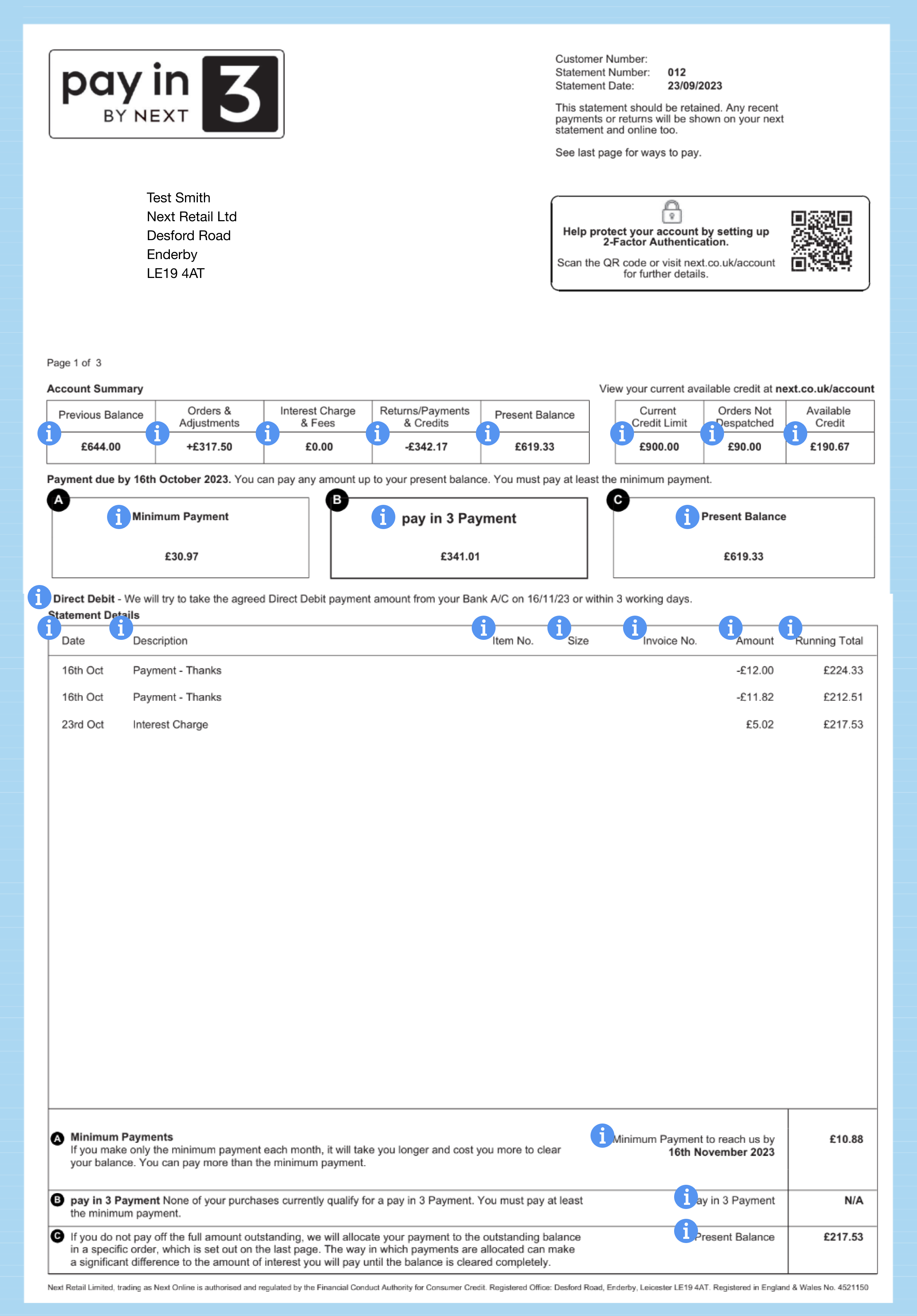 Pay in 3 - Monthly Statement – Next - Mobile App